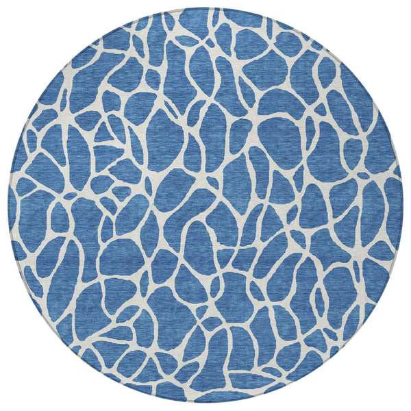 Homeroots 3' Aqua And Ivory Geometric Washable Area Rug - Perfect For Indoor And Outdoor Spaces, Durable Design 8' Round Polyester 599264