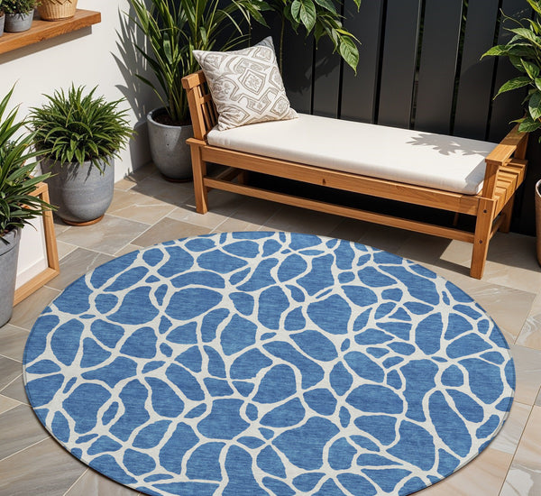 Homeroots 3' Aqua And Ivory Geometric Washable Area Rug - Perfect For Indoor And Outdoor Spaces, Durable Design 8' Round Polyester 599264