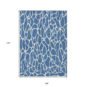 Homeroots 3' Aqua And Ivory Geometric Washable Area Rug - Perfect For Indoor And Outdoor Spaces, Durable Design 9' X 12' Polyester 599266