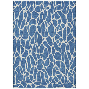 HomeRoots 9' X 12' Stylish Blue and Ivory Geometric Washable Rug - Perfect for Indoor and Outdoor Spaces! 599266