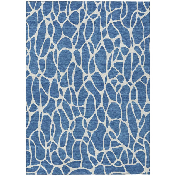 HomeRoots 9' X 12' Stylish Blue and Ivory Geometric Washable Rug - Perfect for Indoor and Outdoor Spaces! 599266
