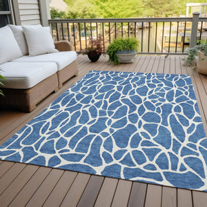 Homeroots 3' Aqua And Ivory Geometric Washable Area Rug - Perfect For Indoor And Outdoor Spaces, Durable Design 10' X 14' Polyester 599267