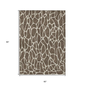Homeroots 3' Aqua And Ivory Geometric Washable Area Rug - Perfect For Indoor And Outdoor Spaces, Durable Design 5' X 8' Polyester 599269