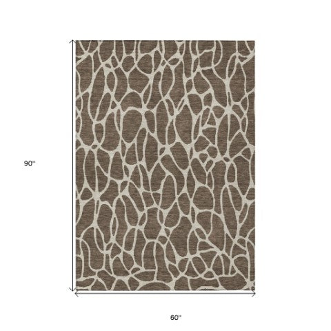 Homeroots 3' Aqua And Ivory Geometric Washable Area Rug - Perfect For Indoor And Outdoor Spaces, Durable Design 5' X 8' Polyester 599269
