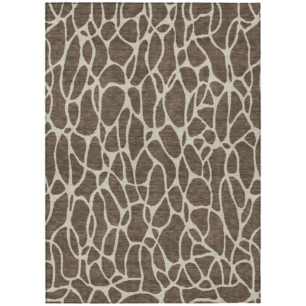 HomeRoots 5' Stylish Brown and Beige Geometric Washable Area Rug for Indoor and Outdoor Spaces, Durable Design 5' X 8' 599269
