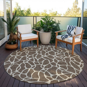 Homeroots 3' Aqua And Ivory Geometric Washable Area Rug - Perfect For Indoor And Outdoor Spaces, Durable Design 8' Round Polyester 599270
