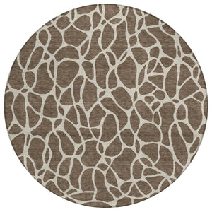 HomeRoots 5' Stylish Brown and Beige Geometric Washable Area Rug for Indoor and Outdoor Spaces, Durable Design 8' Round 599270