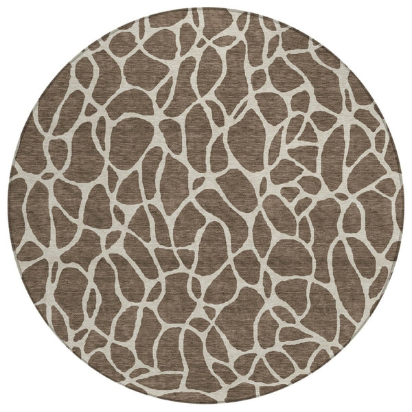 HomeRoots 5' Stylish Brown and Beige Geometric Washable Area Rug for Indoor and Outdoor Spaces, Durable Design 8' Round 599270