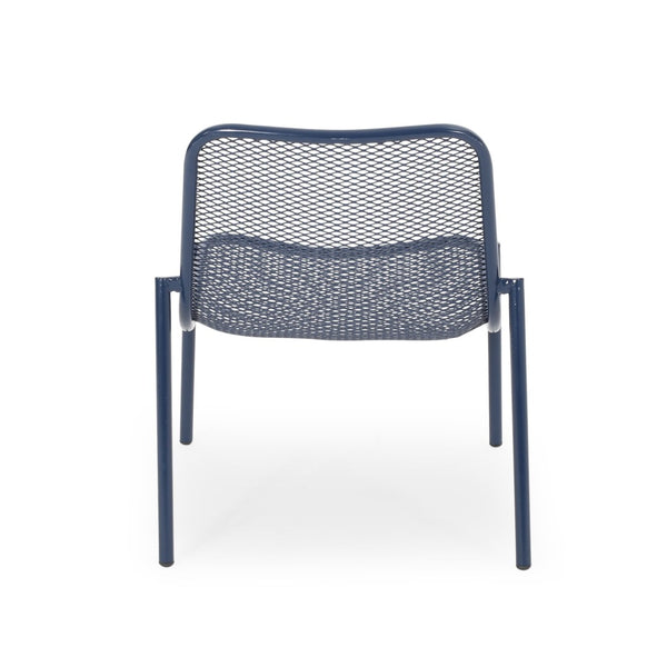 English Elm Kincaid Outdoor Iron Mesh Conversation Set Rust Resistant Patio Chairs with Side Table Navy Blue N775P392159N