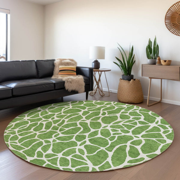 Homeroots 3' Aqua And Ivory Geometric Washable Area Rug - Perfect For Indoor And Outdoor Spaces, Durable Design 8' Round Polyester 599276