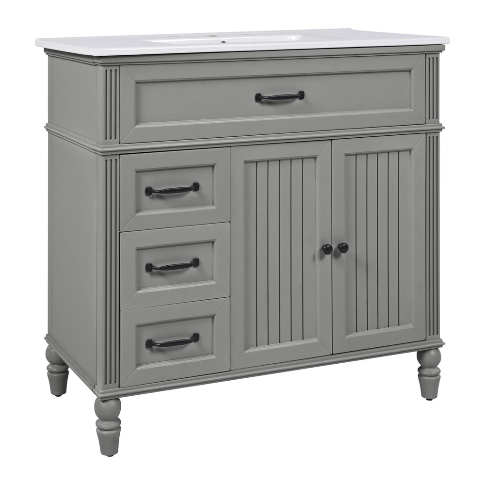 English Elm Christopher Knight Home® - 36" Bathroom Vanity with Sink - Freestanding Ceramic Top, Soft-Close Doors & Drawers, Robust Craftsmanship Grey N759P340019E