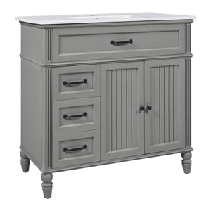 English Elm Christopher Knight Home® - 36" Bathroom Vanity with Sink - Freestanding Ceramic Top, Soft-Close Doors & Drawers, Robust Craftsmanship Grey N759P340019E