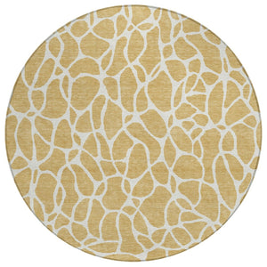 HomeRoots 5' Gold and Ivory Geometric Area Rug - Stylish, Washable Design for Indoor and Outdoor Spaces 8' Round 599282