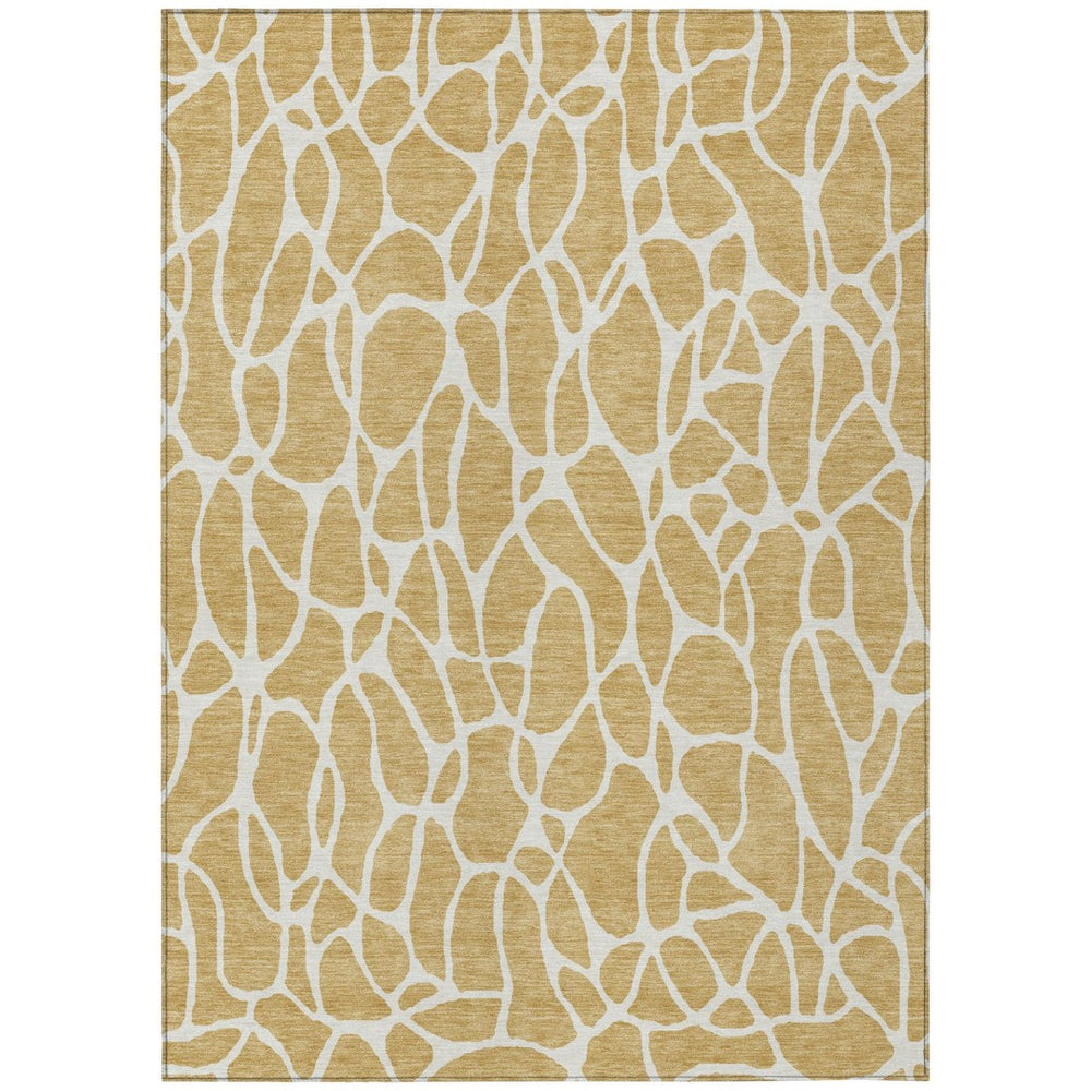 HomeRoots 9' X 12' Gold and Ivory Geometric Indoor Outdoor Area Rug - Stylish, Durable, Washable Design! 599284