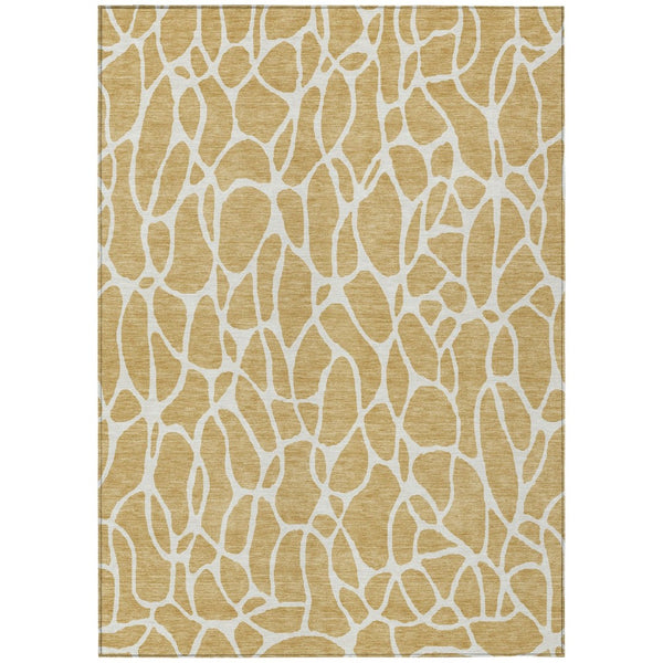 HomeRoots 5' Gold and Ivory Geometric Area Rug - Stylish, Washable Design for Indoor and Outdoor Spaces 10' X 14' 599285