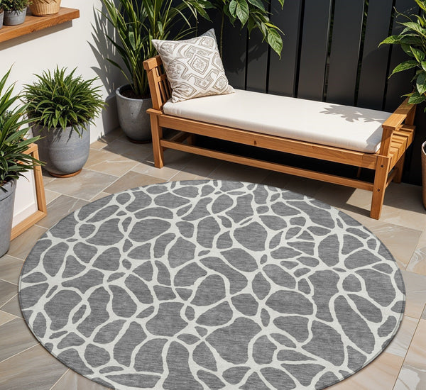 Homeroots 3' Aqua And Ivory Geometric Washable Area Rug - Perfect For Indoor And Outdoor Spaces, Durable Design 8' Round Polyester 599288