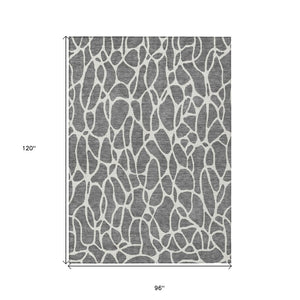 HomeRoots 5' Stylish Gray and Ivory Geometric Area Rug for Indoor Outdoor Spaces - Machine Washable & Durable 8' X 10' 599289