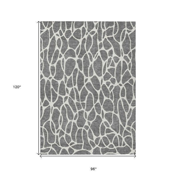 HomeRoots 5' Stylish Gray and Ivory Geometric Area Rug for Indoor Outdoor Spaces - Machine Washable & Durable 8' X 10' 599289