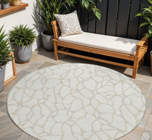 Homeroots 3' Aqua And Ivory Geometric Washable Area Rug - Perfect For Indoor And Outdoor Spaces, Durable Design 8' Round Polyester 599294