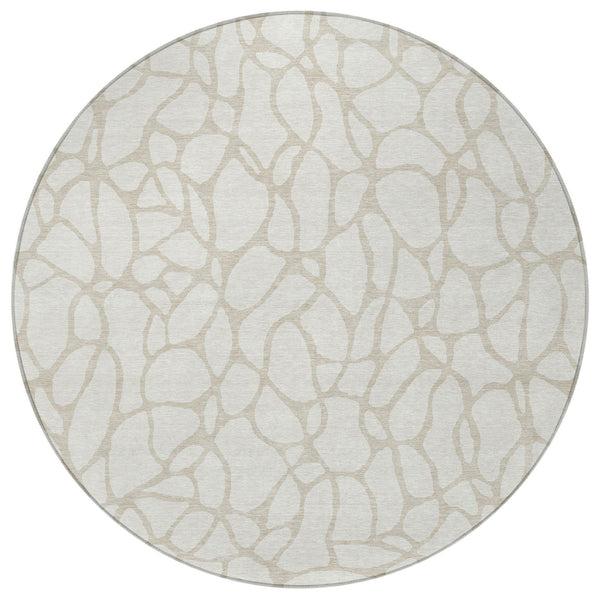 Homeroots 3' Aqua And Ivory Geometric Washable Area Rug - Perfect For Indoor And Outdoor Spaces, Durable Design 8' Round Polyester 599294