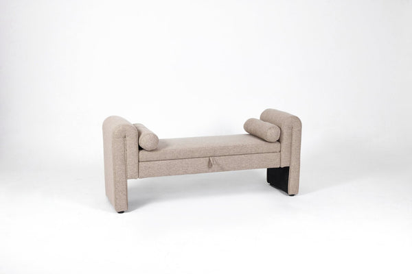English Elm 60-inch Velvet Storage Bench Upholstered Seat with Hidden Compartment for Bedroom Entryway Oatmeal W2795P429926