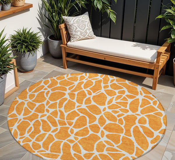 Homeroots 3' Aqua And Ivory Geometric Washable Area Rug - Perfect For Indoor And Outdoor Spaces, Durable Design 8' Round Polyester 599300