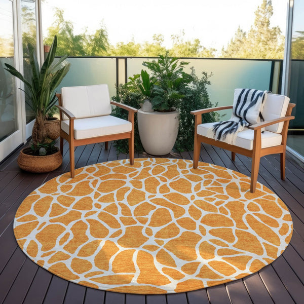 Homeroots 3' Aqua And Ivory Geometric Washable Area Rug - Perfect For Indoor And Outdoor Spaces, Durable Design 8' Round Polyester 599300