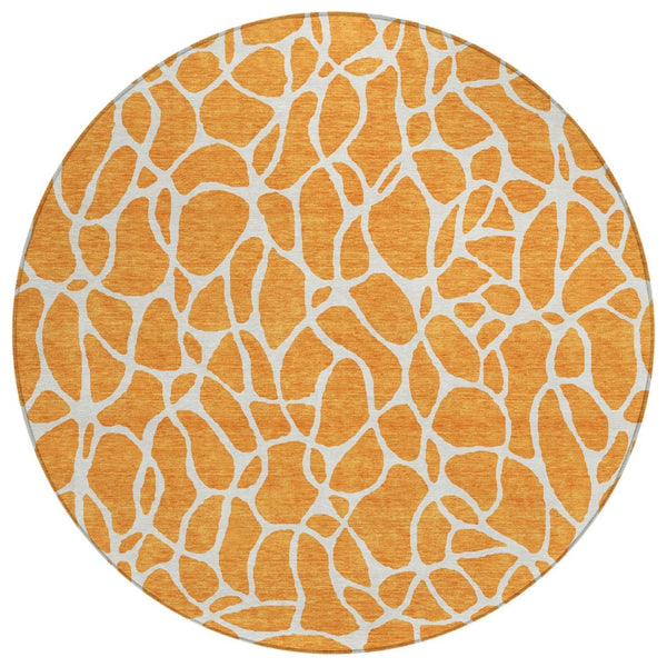 HomeRoots 5' Orange and Ivory Geometric Area Rug – Durable, Washable, and Ideal for Indoor and Outdoor Spaces 8' Round 599300