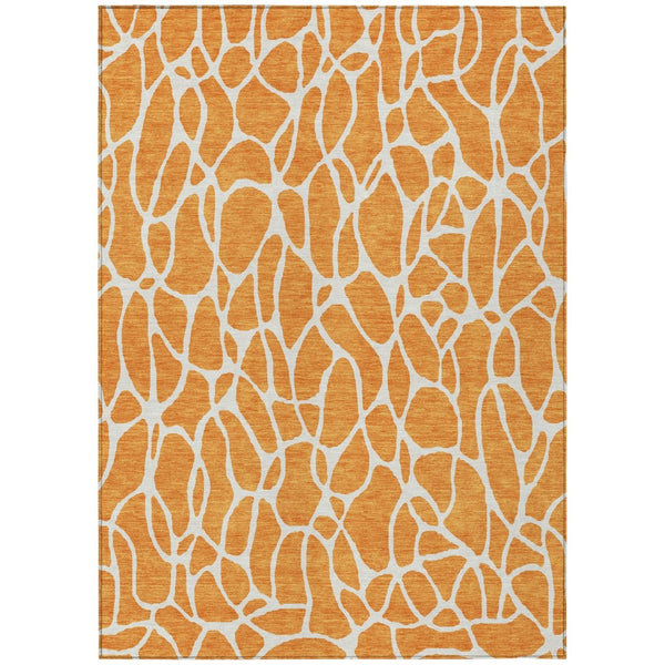 HomeRoots 5' Orange and Ivory Geometric Area Rug – Durable, Washable, and Ideal for Indoor and Outdoor Spaces 8' X 10' 599301
