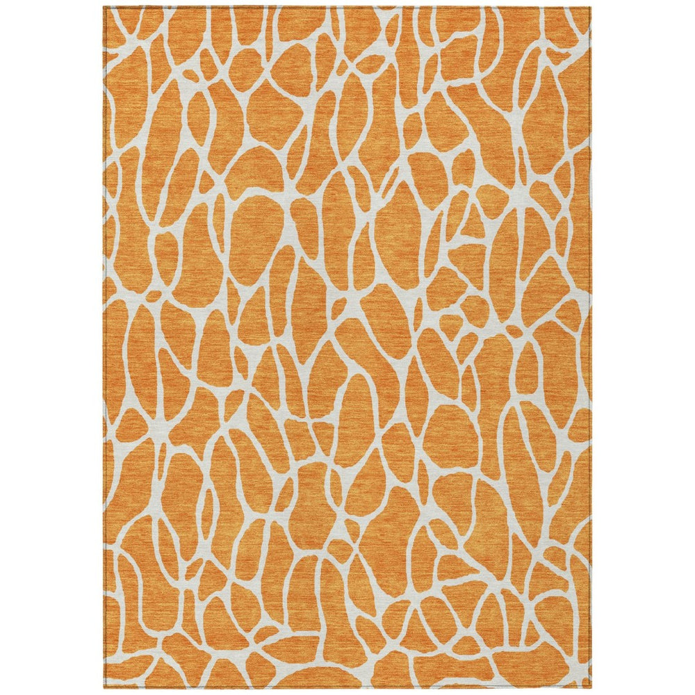 HomeRoots 5' Orange and Ivory Geometric Area Rug – Durable, Washable, and Ideal for Indoor and Outdoor Spaces 10' X 14' 599303