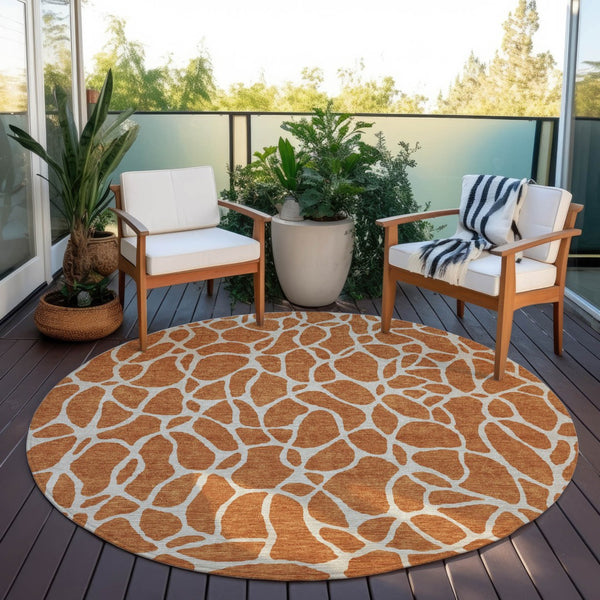 Homeroots 3' Aqua And Ivory Geometric Washable Area Rug - Perfect For Indoor And Outdoor Spaces, Durable Design 8' Round Polyester 599306