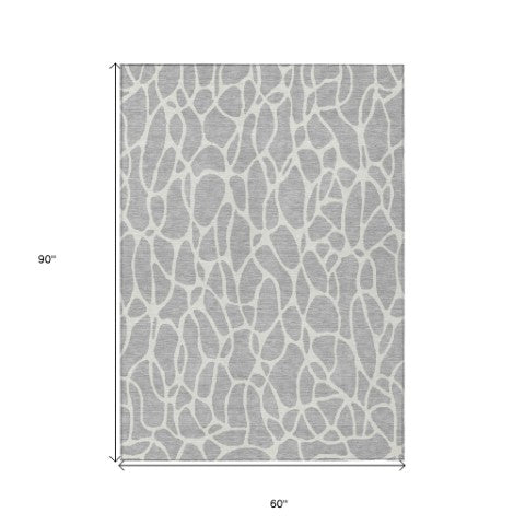 Homeroots 3' Aqua And Ivory Geometric Washable Area Rug - Perfect For Indoor And Outdoor Spaces, Durable Design 5' X 8' Polyester 599311