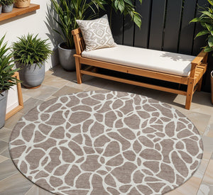 Homeroots 3' Aqua And Ivory Geometric Washable Area Rug - Perfect For Indoor And Outdoor Spaces, Durable Design 8' Round Polyester 599318