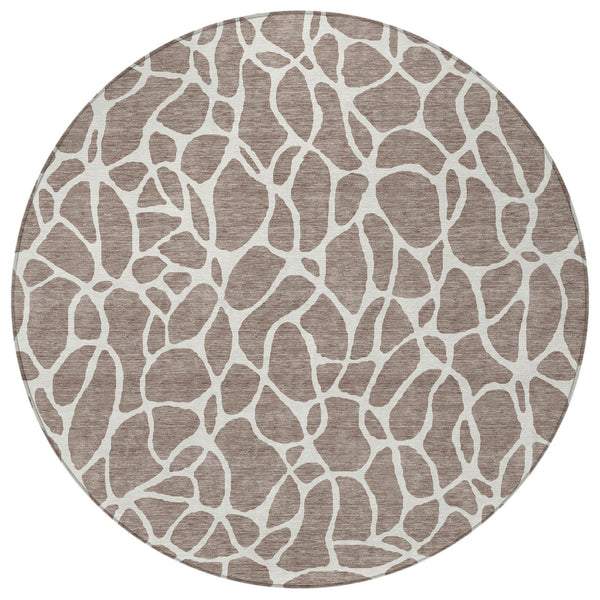Homeroots 3' Aqua And Ivory Geometric Washable Area Rug - Perfect For Indoor And Outdoor Spaces, Durable Design 8' Round Polyester 599318