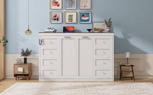 English Elm Twin Size Murphy Bed With Led Light – Stylish Space-Saving Wall Bed In White & Brown Cabinet Design N7090004013K-GIGA