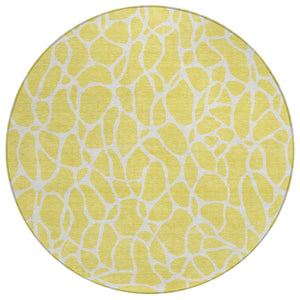 HomeRoots 5' Modern Yellow and Ivory Geometric Area Rug - Stylish, Washable, Indoor/Outdoor Décor for Any Space 8' Round 599324