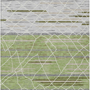 Homeroots 3' Artichoke Green And Ivory Striped Washable Area Rug - Stylish, Durable For Indoor Or Outdoor Use 3' X 5' Polyester 599328