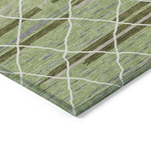 Homeroots 3' Artichoke Green And Ivory Striped Washable Area Rug - Stylish, Durable For Indoor Or Outdoor Use 3' X 5' Polyester 599328