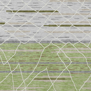 Homeroots 3' Artichoke Green And Ivory Striped Washable Area Rug - Stylish, Durable For Indoor Or Outdoor Use 3' X 5' Polyester 599328