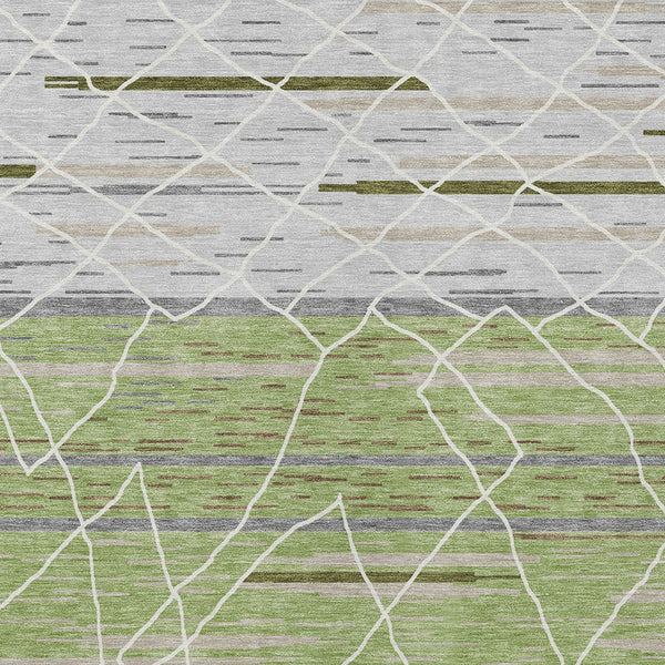 Homeroots 3' Artichoke Green And Ivory Striped Washable Area Rug - Stylish, Durable For Indoor Or Outdoor Use 3' X 5' Polyester 599328