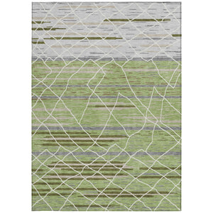 Homeroots 3' Artichoke Green And Ivory Striped Washable Area Rug - Stylish, Durable For Indoor Or Outdoor Use 5' X 8' Polyester 599329