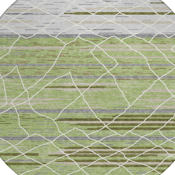 Homeroots 3' Artichoke Green And Ivory Striped Washable Area Rug - Stylish, Durable For Indoor Or Outdoor Use 8' Round Polyester 599330
