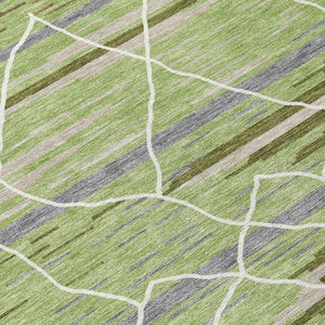 Homeroots 3' Artichoke Green And Ivory Striped Washable Area Rug - Stylish, Durable For Indoor Or Outdoor Use 8' Round Polyester 599330