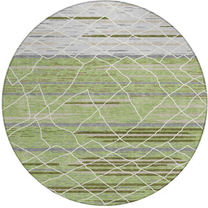 Homeroots 3' Artichoke Green And Ivory Striped Washable Area Rug - Stylish, Durable For Indoor Or Outdoor Use 8' Round Polyester 599330