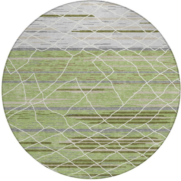 Homeroots 3' Artichoke Green And Ivory Striped Washable Area Rug - Stylish, Durable For Indoor Or Outdoor Use 8' Round Polyester 599330