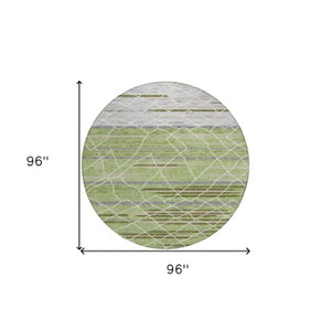 Homeroots 3' Artichoke Green And Ivory Striped Washable Area Rug - Stylish, Durable For Indoor Or Outdoor Use 8' Round Polyester 599330