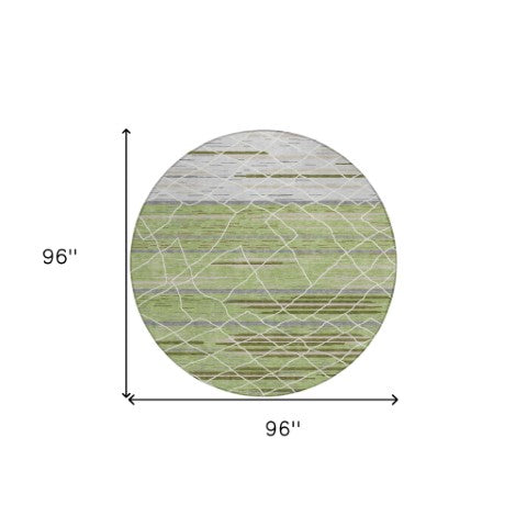 Homeroots 3' Artichoke Green And Ivory Striped Washable Area Rug - Stylish, Durable For Indoor Or Outdoor Use 8' Round Polyester 599330