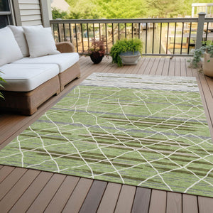 Homeroots 3' Artichoke Green And Ivory Striped Washable Area Rug - Stylish, Durable For Indoor Or Outdoor Use 8' X 10' Polyester 599331