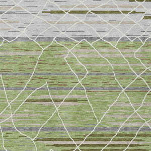 Homeroots 3' Artichoke Green And Ivory Striped Washable Area Rug - Stylish, Durable For Indoor Or Outdoor Use 8' X 10' Polyester 599331