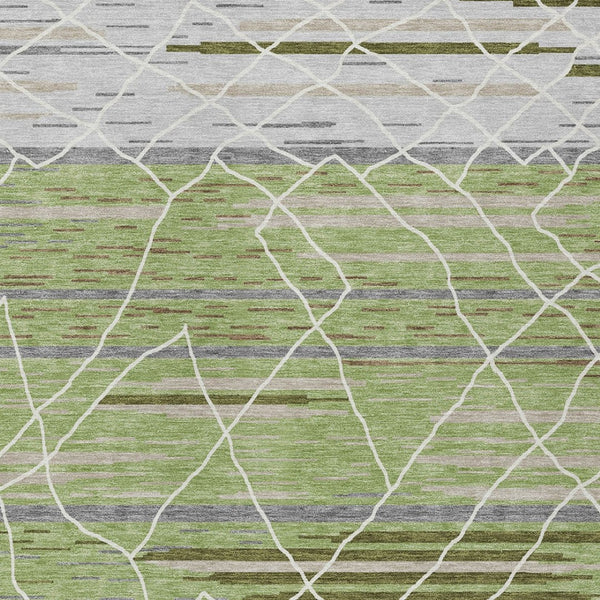 Homeroots 3' Artichoke Green And Ivory Striped Washable Area Rug - Stylish, Durable For Indoor Or Outdoor Use 8' X 10' Polyester 599331